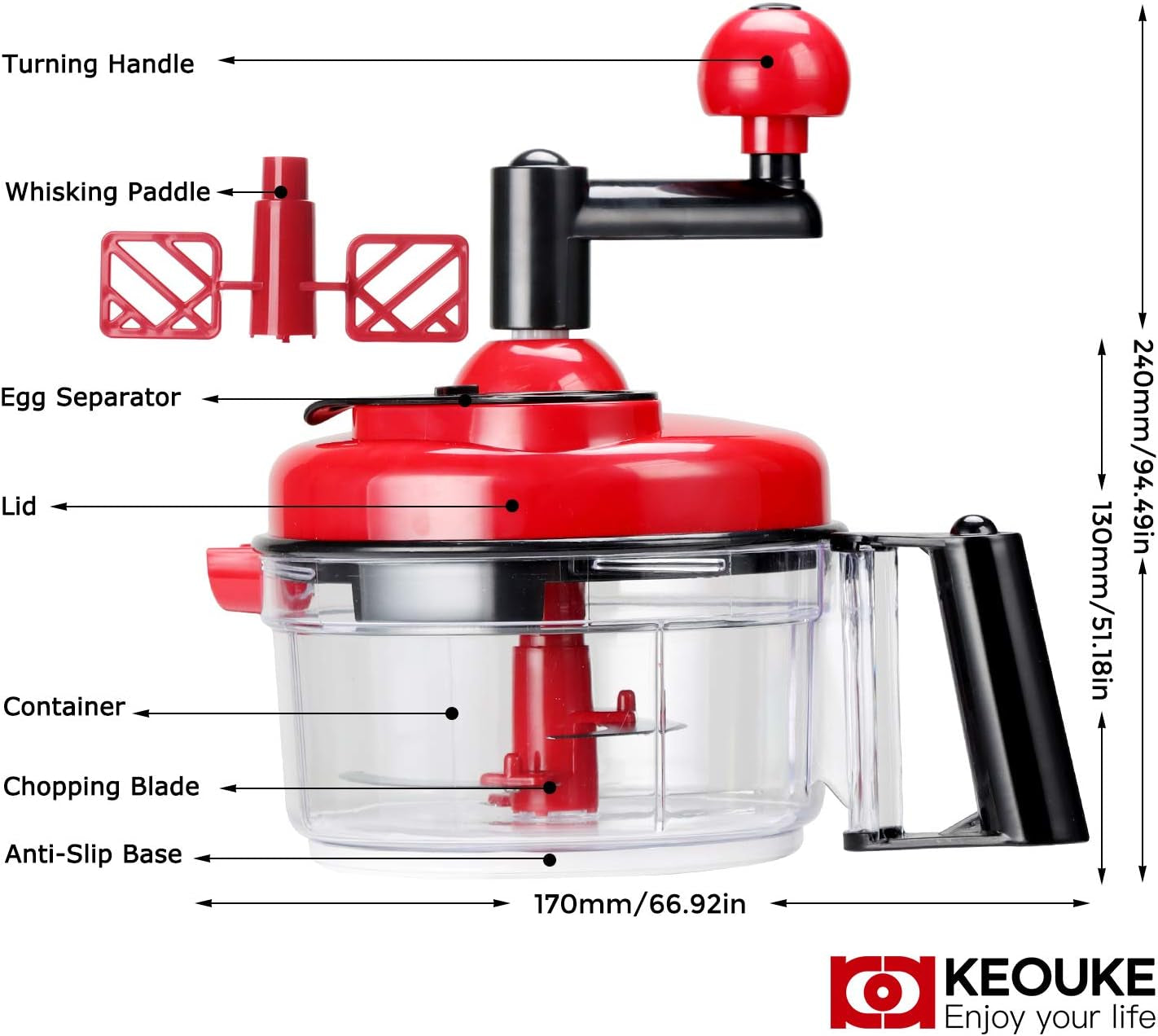 Onion Chopper Food Chopper- Hand Crank Food Processor Chops Chili, Vegetable, Nuts, Fruits, Salad with a Egg Separator